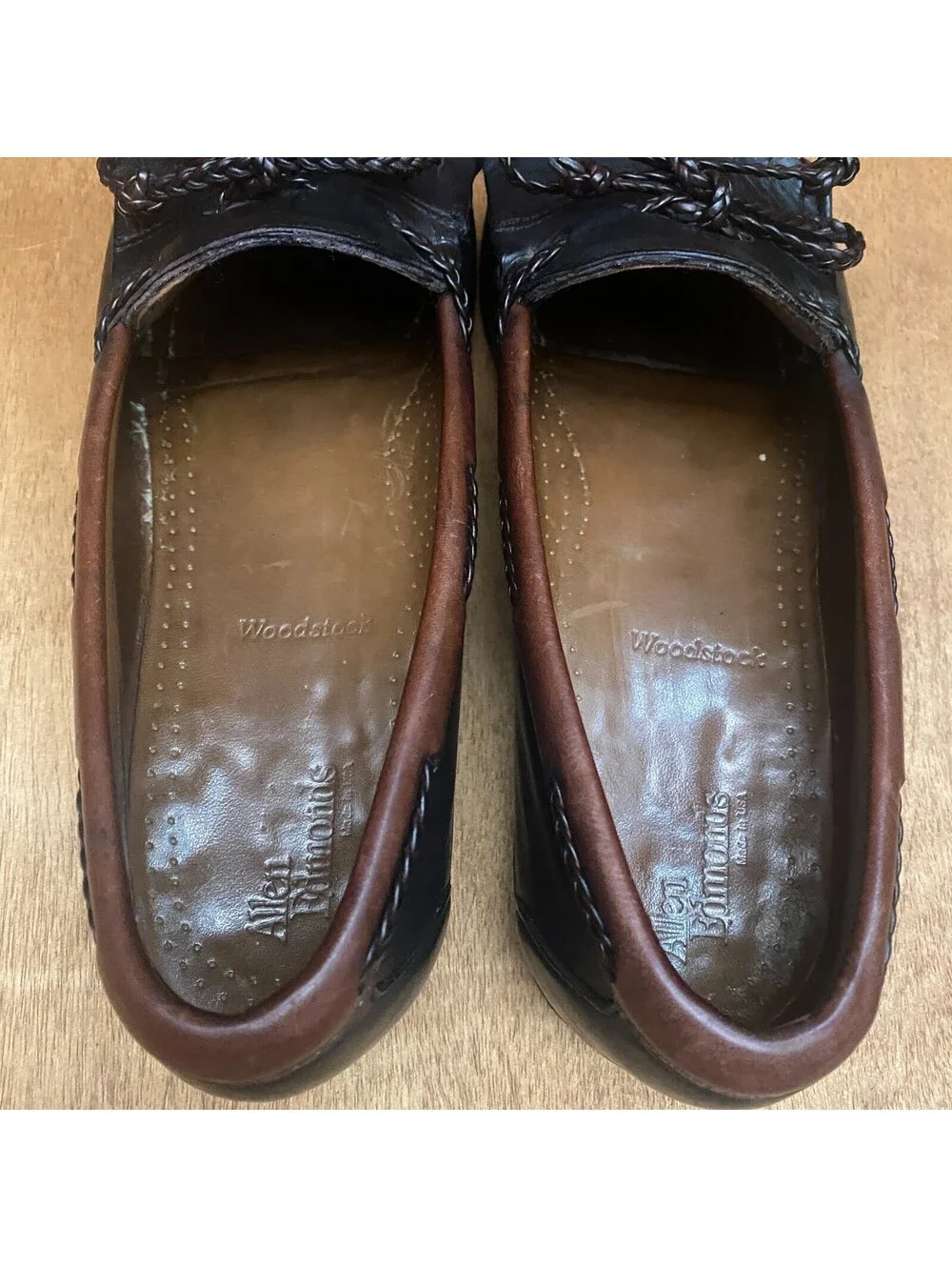 Vintage Woodstock Leather Kiltie Loafers Mens 10.5 D Black Brown Moccasin Shoes